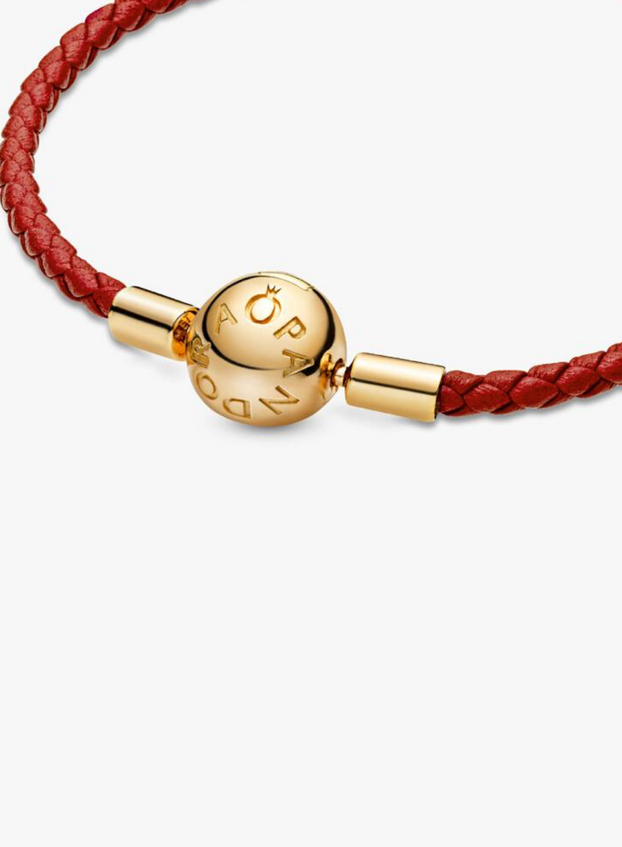 Pulsera de Cuero Rojo con Broche Esfera