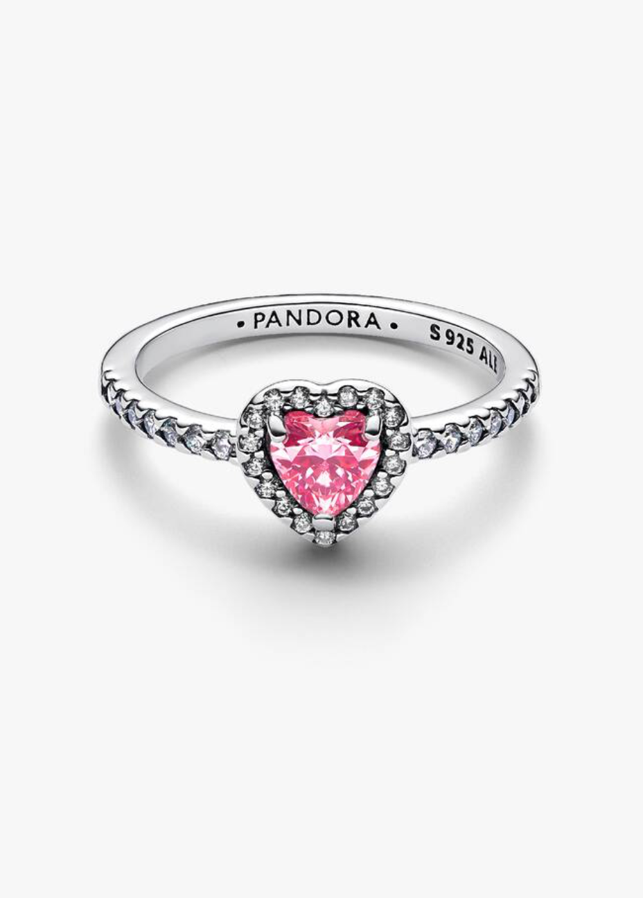 Anillo Corazón Rosa con Halo