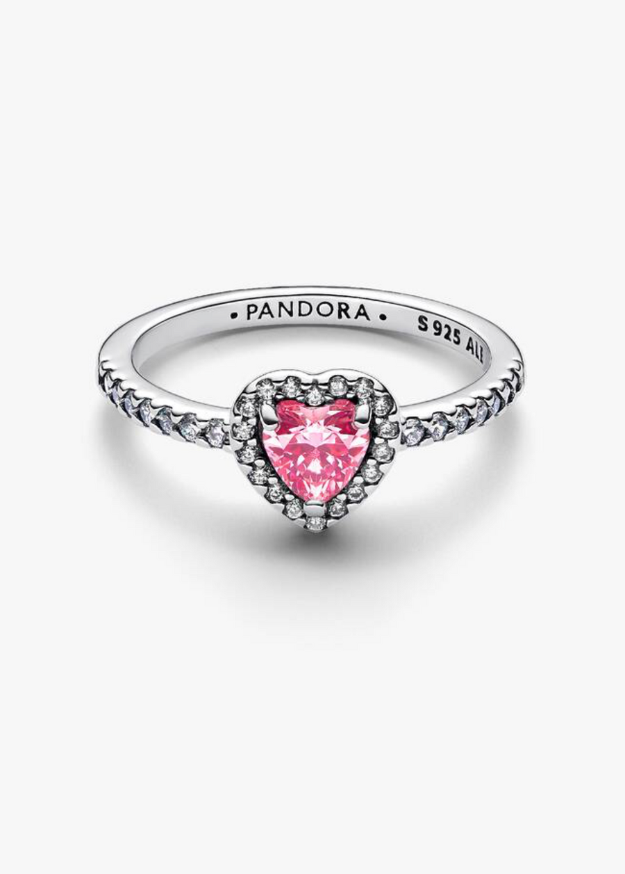 Anillo Corazón Rosa con Halo