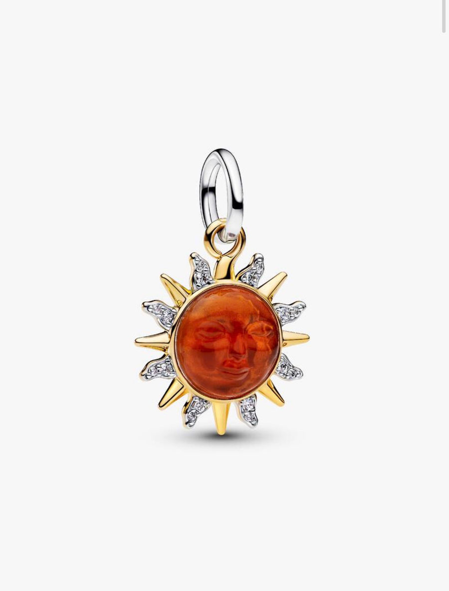 Charm colgante de sol con centro de cristal ámbar — Bellea