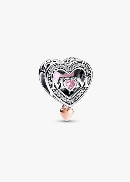 Charm de plata de corazón con pavé rosado — colección Día de la Madre de Bellea