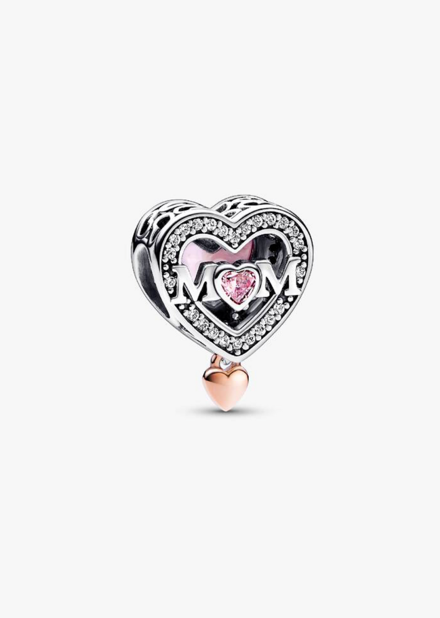 Charm de plata de corazón con pavé rosado — colección Día de la Madre de Bellea