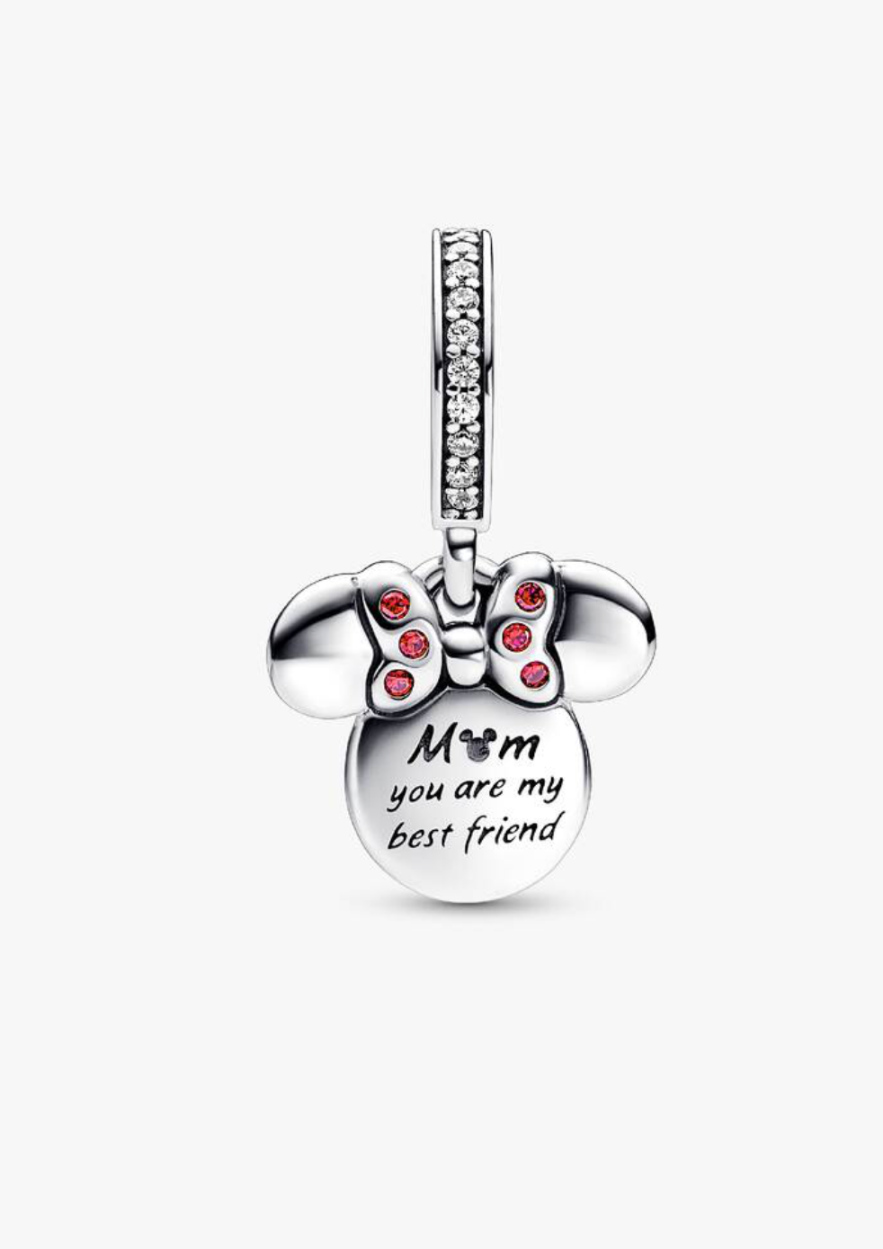 Charm de plata de Minnie con mensaje para mamá — colección Día de la Madre de Bellea
