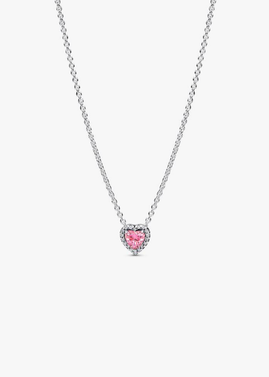 Collar de plata con colgante de corazón rosa — Bellea