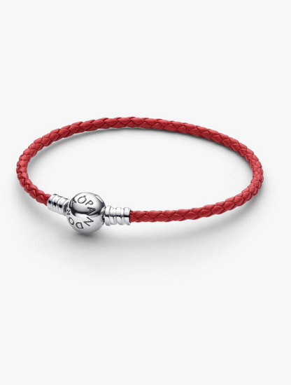 Pulsera de cuero trenzado rojo — Bellea