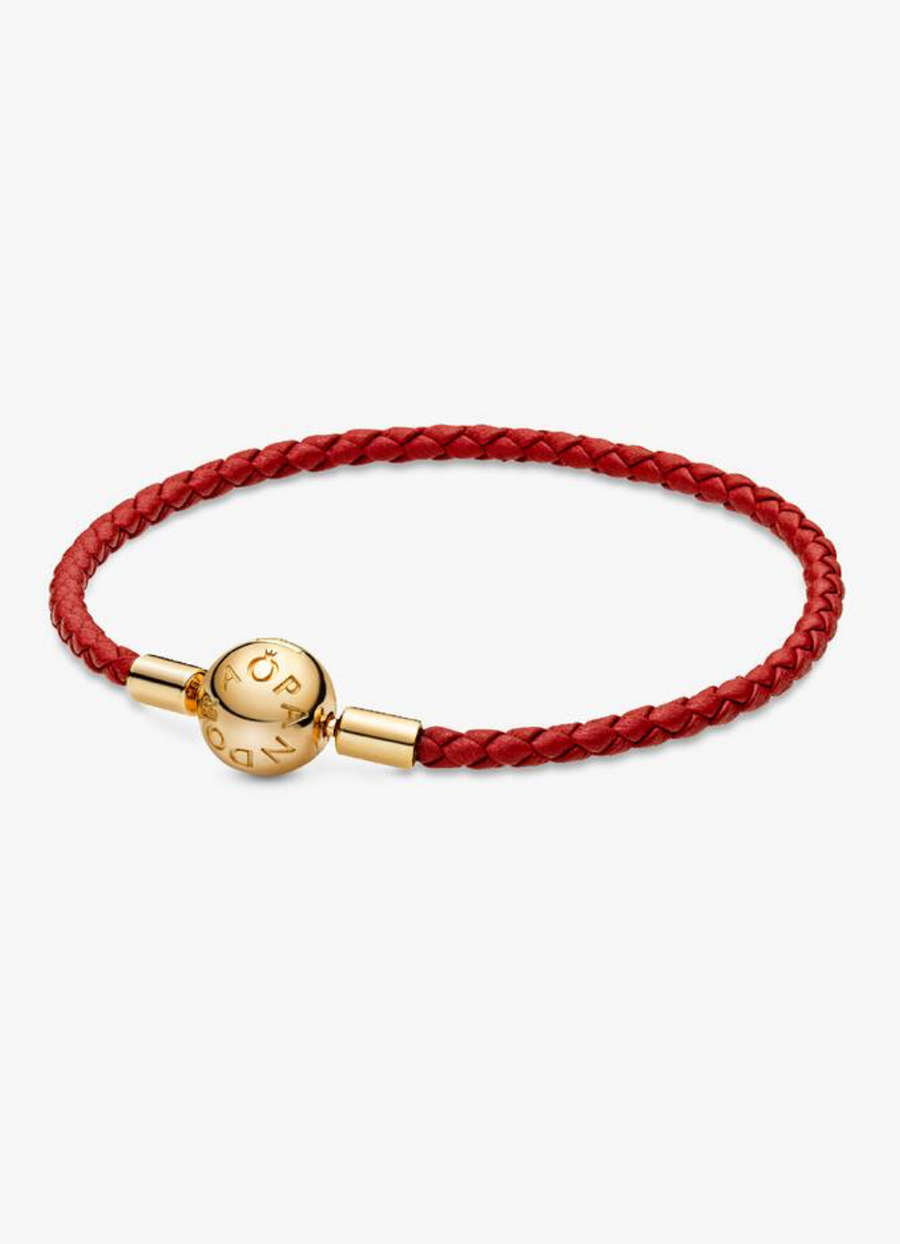 Pulsera de cuero rojo con broche de esfera — Bellea