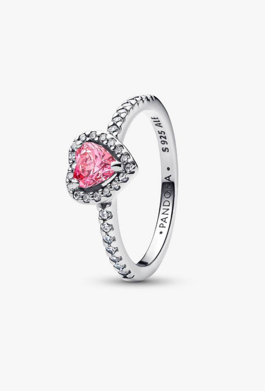 Anillo de plata con corazón rosa y halo — Bellea