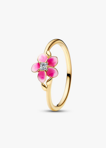 Anillo de plata con flor rosa — Bellea
