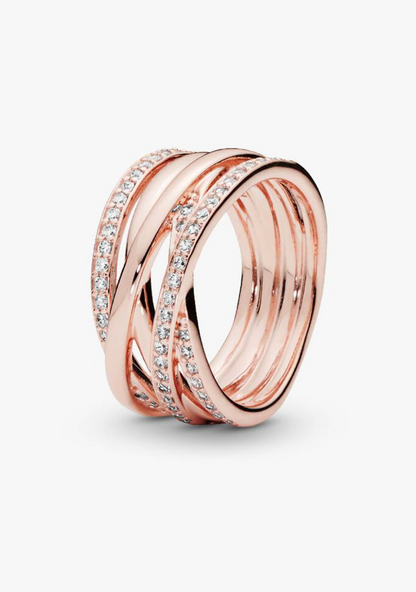 Anillo de plata multibanda con líneas cruzadas — Bellea