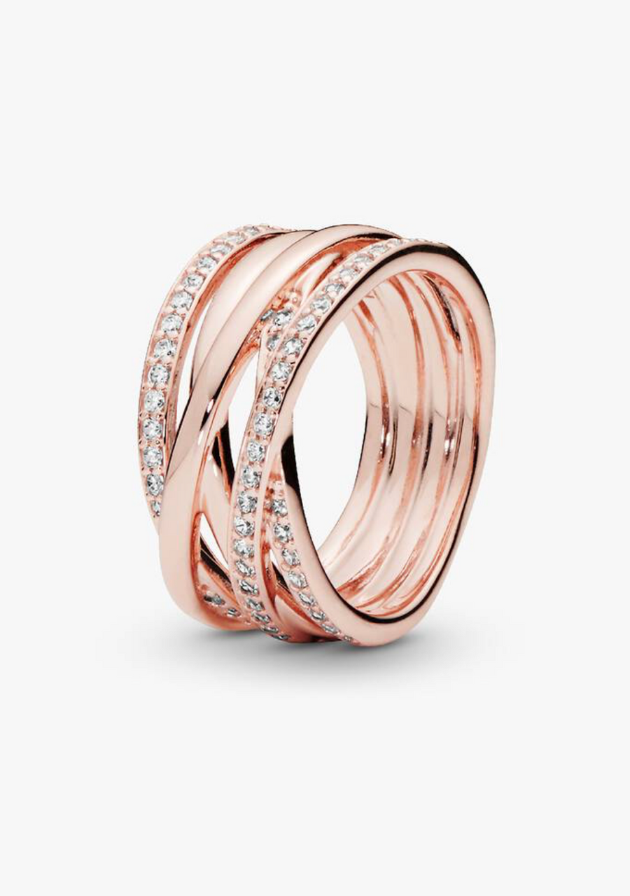 Anillo de plata multibanda con líneas cruzadas — Bellea