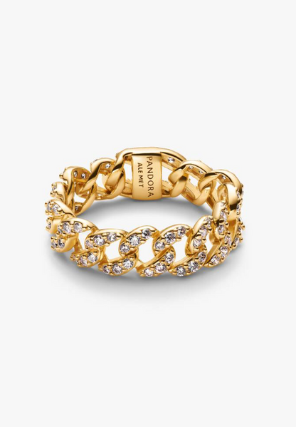 Anillo de plata tipo cadena con cristales — Bellea