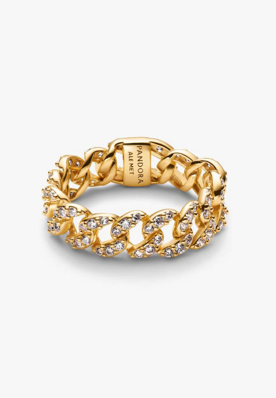 Anillo de plata tipo cadena con cristales — Bellea