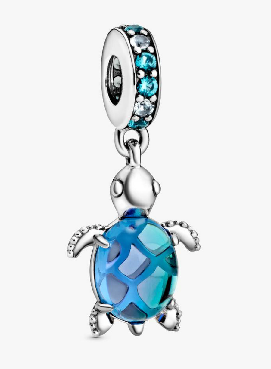 Charm colgante de tortuga con caparazón de cristal azul — colección Summer de Bellea