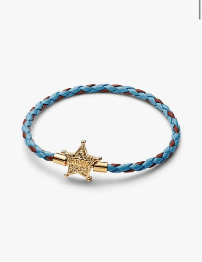 Pulsera de cuero trenzado azul y marrón con broche de estrella — colección Toy Story de Bellea