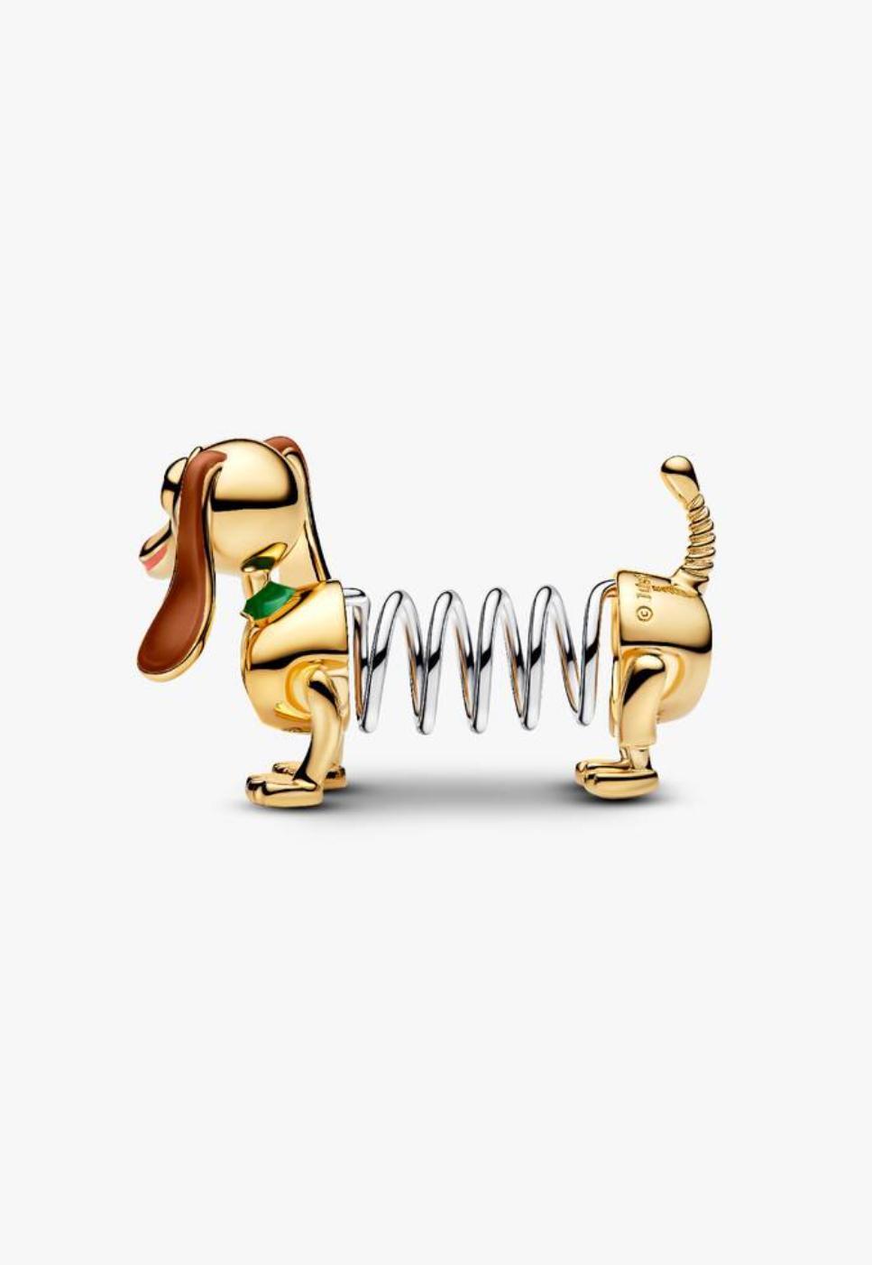 Charm de plata de perrito resorte Slinky, vista lateral — colección Toy Story de Bellea